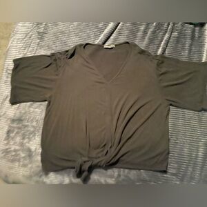 Dark Gray V-Neck Tie-Front Top